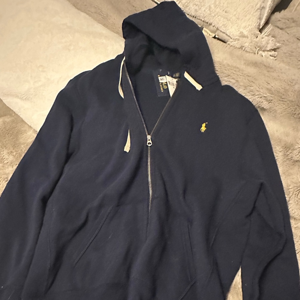 NWT -POLO RALPH LAUREN LONG SLEEVE THICK COTTON ZIP UP HOODIE SIZE XL COLOR NAVY